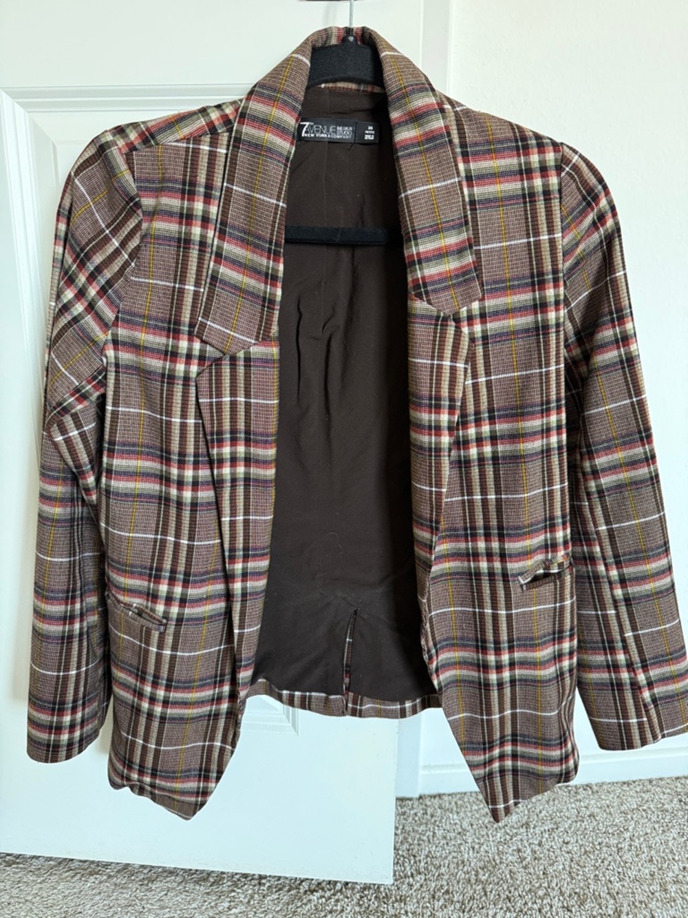 Zena Brown Plaid Women's Blazer Jacket